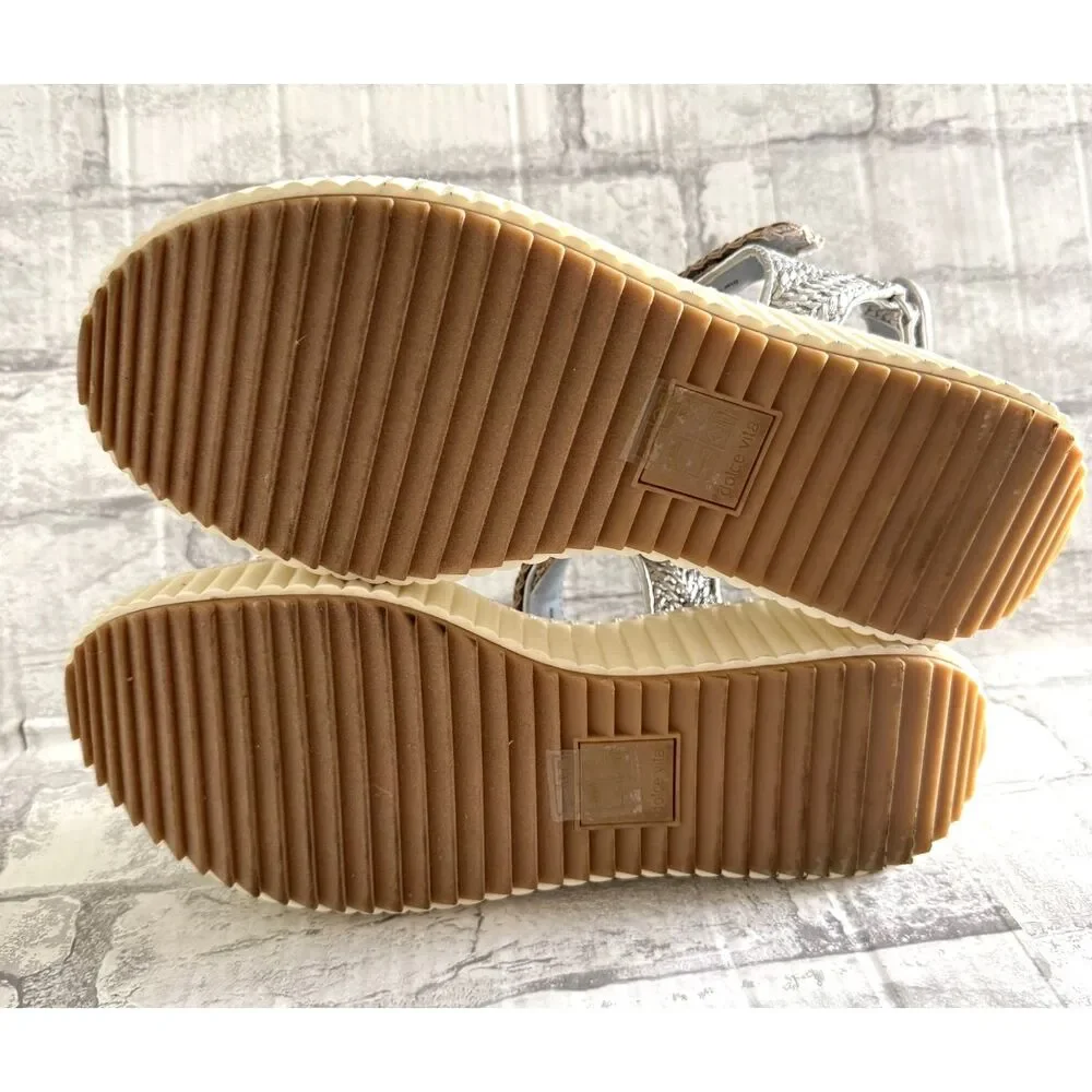 Dolce Vita Debra Silver Leather Whipstitch Chunky Platform Slingback Sandal Sz 9 - Picture 5 of 7